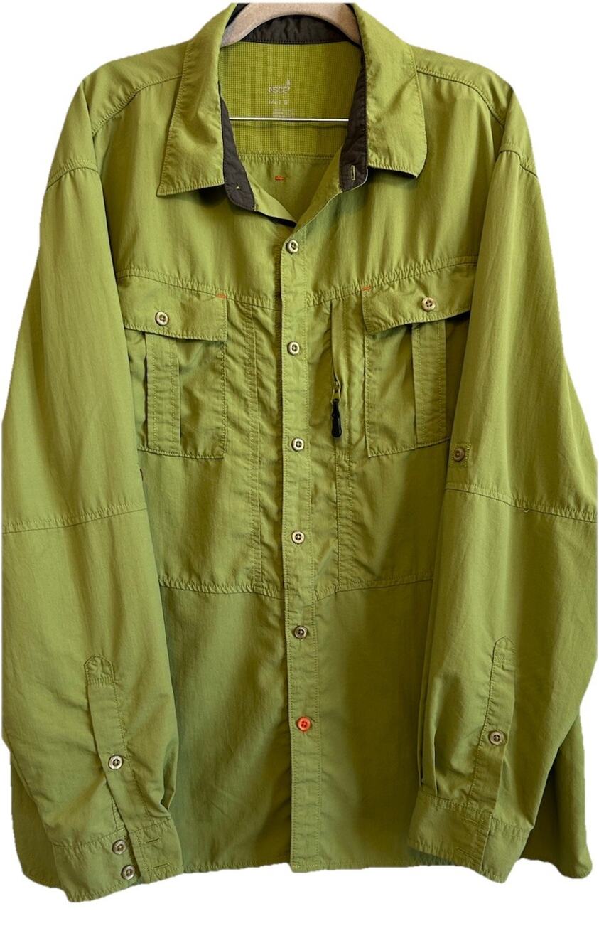 Bass Pro Fishing Shirt Mens 2XLGreen Button Up Long Sleeve Vented Hiking